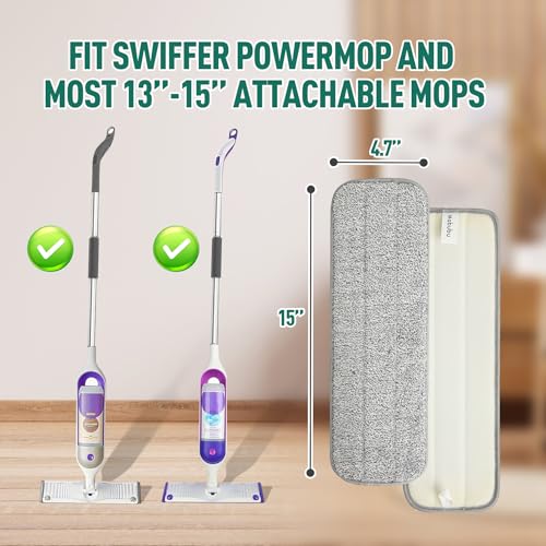 8 Pack Microfiber Spray Mop Replacement Pads for Swiffer PowerMop, Washable & Reusable Mop Refills for 13 ''-15 '' Spray Mops, Wet & Dry Cleaning Pad for Hardwood, Tile, Marble & Pet Hair