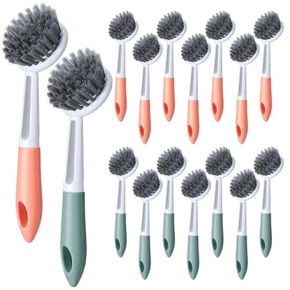 16 Pack Kitchen Scrub Dish Brush with Long Handle Dish Scrubber with Stiff Bristles Scrub Brushes for Housekeeping for Pots and Pans, Kitchen Sink, Multicolor