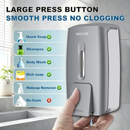 800ml Manual Soap Dispenser Wall Mount with Lock for Bathroom Kitchen 27fl oz Liquid Sanitizer ABS Silver No Drill, 9088 - color: Silver