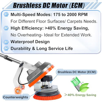 HHQ Commercial Floor Scrubber Machine, Heavy Duty Orbital Floor Cleaner, Multi-Functional Floor Buffer Polisher Machine- Deep Cleaning Tile and Grout, Hardwood Floors and Carpets with Ease, Orb-5