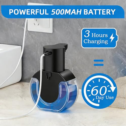 Automatic Soap Dispenser Touchless,Rechargeable Foaming Soap Dispenser,15oz/420ml Smart Hand Soap Dispensers,4-Level Adjustable,Wall Mount for Bathroom Kitchen Dish Soap,Hands-Free (Black) - color: Black, style: Foam