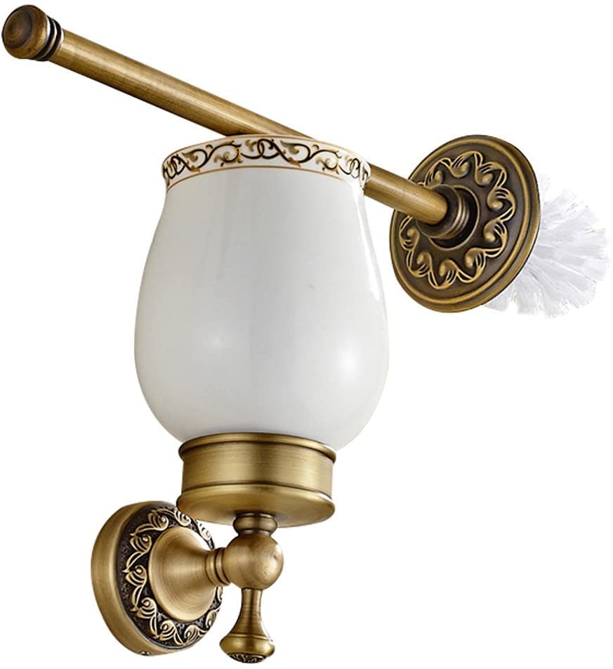 Leyden Antique Brass Toilet Brush Holder, Retro Toilet Brush Organizer with Ceramic Cup - color: Brass