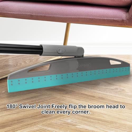 Multifunction Rubber Air Broom, Silicone Floor Squeegee Broom with 59" Long Handle, Scraping Broom for Floor Bathroom Kitchen Shower Tile Pet Hair Fur Marble Glass Water Window Foam Cleaning, Blue - color: Blue Air Broom