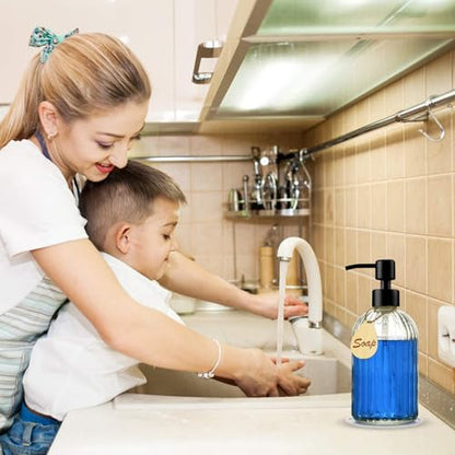 Soap Dispenser with Silicone Pad – Premium Quality – Dish soap Dispenser, Hand Soap Dispenser – Rust Proof Stainless Steel Pump – Ideal for Kitchen Dish soap, Bathroom soap - color: Stainless Steel Black Pump