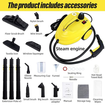 Rolling Steam Cleaner for Floors & Cars, 1800W Portable Steam Cleaner with 2.0L Tank & 5m Cord,Multi-Scenario Cleaner for Home, Car, Kitchen, Bathroom, Tile, Grout, Carpet