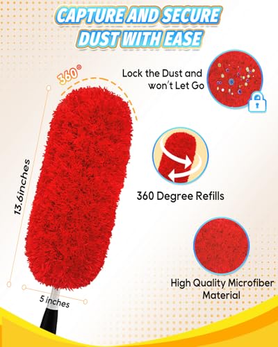 KEEPOW 3 Pack Microfiber Reusable Duster Refills Compatible with OXO Duster, Washable Dusters for Cleaning Compatible with OXO Extendable Duster for Blinds Ceiling(Handle is Not Included) - color: Red-3 Pack
