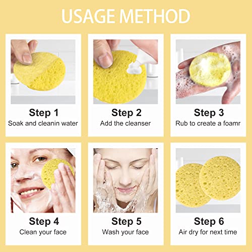 100-Count Facial Sponges Compressed Natural Cellulose Sponge Round Shape Face Sponge for Face Cleansing Exfoliating and Makeup Removal, Yellow - color: 100- Pack Yellow