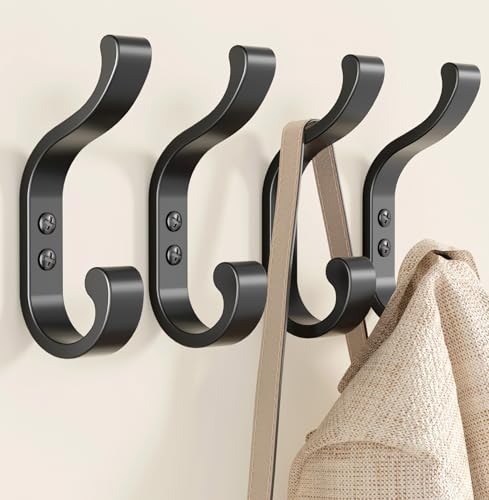 bussdis Coat Hooks Wall Mount for Hanging, Heavy Duty Backpack Hooks for Wall, Hold up to 30 lbs, Large Hanger Hooks for Towels, Purses, Clothes, Mudroom, Bathroom, Door, Black, 4 Pack - color: Black, size: 4 Pack