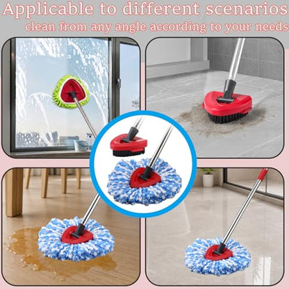 Spin Mop Replacement Head for O Cedar RinseClean 2 Tank System, 2 Microfiber Mop Head Refills, 1 Chenille Mop Pads,1 Upgrade Scrub Brush, 1 Spin Mop Base for Cedar RinseClean Mop