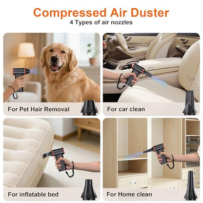 F32MAX Compressed Air Duster-150,000RPM Super Power Electric Air Duster and Vacuum Cleaner & Bag Vacuum Sealer 3-in-1，for PC Keyboard Cleaning, Car Interior Cleaning.