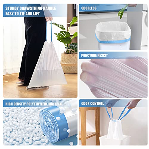 FORID Small Drawstring Trash Bags - 4 Gallon Plastic Garbage Bags White Unscented Can Liners 60 Count Strong Wastebasket Bags for Bathroom Office Home Kitchen Bedroom Travel 15 Liter - Durable & Thick - color: Best Seller: 4 Gallon - 60 Pack