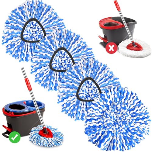 4 Pack Mop Replace Heads for 2 Tank System, Spin Mop Replacement Head, Fluffy Microfiber Mop Refill Replace Head, Machine Washable, All Hard-surfaced Floors Cleaning