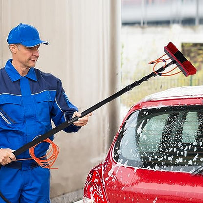 Water Fed Pole Kit 20ft Solar Panel Cleaning Brush with 210° Rotatable Brush Head & 23ft Hose Telescopic Window Cleaning Poles Outdoor Windows Cleaner Cleaning Brushes for Window Glass, Roof