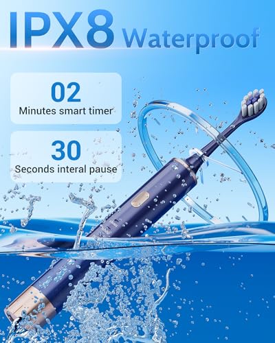 Aneebart Blue & Pink Electric Toothbrush for Adults, USB Rechargeable Sonic Toothbrush with 12 Brush Heads, Smart Timer, 6 Modes, 2-Hour Fast Charge Last 30 Days - color: Blue+pink