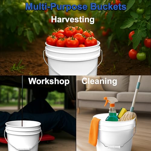 MKS Plastics 2-Gallon Bucket with Airtight Lid – Made in USA, Food Grade BPA Free Plastic, Heavy Duty Multi-Use, Metal Handle with Grip, Stackable Storage – White, 5 Pack - color: 2 Gallon - White, size: 5