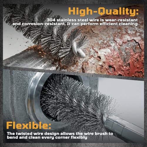 NOOTEASS 27 Pcs Stainless Steel Bore Brush Set, 5/16"-1-1/8" Metal Wire Cleaning Brushes with 1/4" Hex Shank, Abrasive Bore Cleaning Wire Brush for Drill Remove Rust Dirt Pipes Machinery Parts