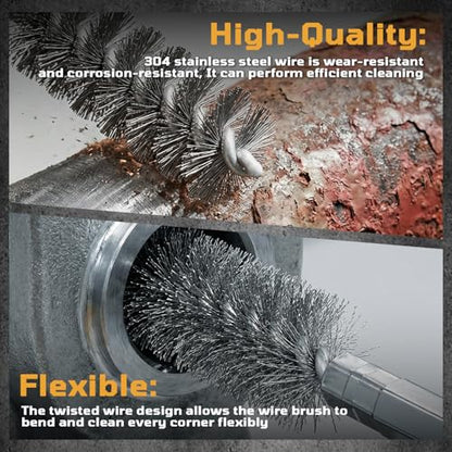 NOOTEASS 27 Pcs Stainless Steel Bore Brush Set, 5/16"-1-1/8" Metal Wire Cleaning Brushes with 1/4" Hex Shank, Abrasive Bore Cleaning Wire Brush for Drill Remove Rust Dirt Pipes Machinery Parts