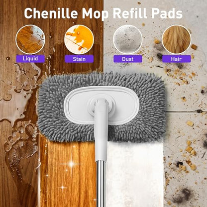 6 Pack Reusable Microfiber Mop Pads Compatible with Sweeper Mops, Replacement Mopping Pads Dry Sweeping Cloths, Washable Chenille Flat Mops Refills for Mopping Floor Cleaning (Mop is not Included) - color: Gray