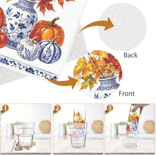 Fall Swedish Dishcloths for Kitchen, 6 Pack Blue-and-White Porcelain Reusable Cellulose Sponge Paper Towels Washable, Fast Drying Swedish Dish Cloth for Home Cleaning - style: Blue-and-White Porcelain