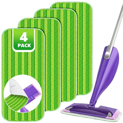 Reusable Mop Pads Compatible with Swiffer Wet Jet, Wet Jet Pads Refills for Swiffer Mop, Microfiber Replacement Pads for Hardwood Floor Cleaning, Dry Wet Mopping Cloths for 12" Wet Jet Refill, 4 Pack - color: Green, size: 4PCS