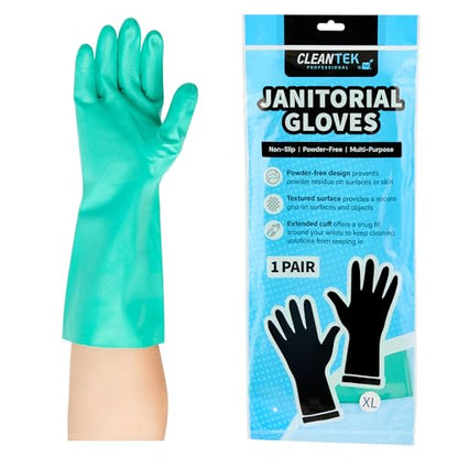 Restaurantware Green Cleaning Gloves 10 Pairs 15 Mil Thick Extra Large Heavy-Duty Nitrile Gloves With Long Cuff No-Latex Flock Lining For Use In Hospitals, Commercial Kitchens and Households - color: Green, size: 10/Extra large