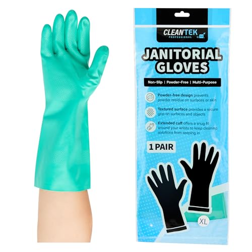 Restaurantware Green Cleaning Gloves 10 Pairs 15 Mil Thick Extra Large Heavy-Duty Nitrile Gloves With Long Cuff No-Latex Flock Lining For Use In Hospitals, Commercial Kitchens and Households - color: Green, size: 10/Extra large
