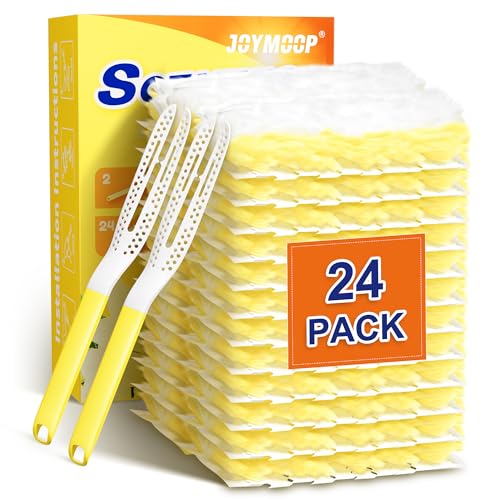 JOYMOOP Disposable Electrostatic Duster for Cleaning, with 2 Handles & 24 Ct Yellow Heavy Duty Refills for Swiffer Feather Duster, Household Cleaning Tool for Electronics, Dusting Furniture, Blinds - color: Yellow Handle With Yellow Refills, size: 2 Duste