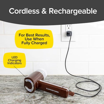 Horsepower Scrubber, Waterproof, Electric Power, Spins 350 RPM, 5 Brush Heads, AS SEEN ON TV, Cleans Dirt & Grime, Tile, Grout, Bathrooms, Kitchen, Auto Rims, Outdoor Furniture & More, Rechargeable - style: Regular Battery Life