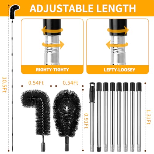 10.5FT Gutter Cleaning Tools from The Ground, Adjustable Rain Gutter Cleaning Brush with Pole, Long-Reach Gutter Cleaner & Brush, Ladder-Free Removal of Leaves, Branches & Debris