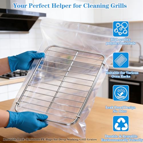 Oven Rack Cleaning Bags, Heavy Duty No Scrub Oven Rack Cleaning Bags, Reusable Leak-Resistant PE Bags for Deep Soaking Grill Grates, BBQ Racks, No Cleaner Included, 3 Pack (15.7''*23.7'') - size: 1 Count (Pack of 3)