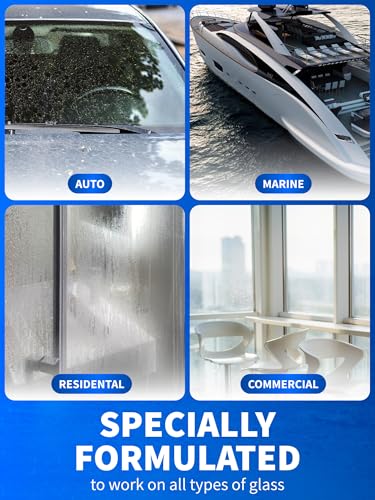 GlasWeld ProClean Hard Water Stain Remover for Glass & Metal – Non-Acid Water Spot Remover with Applicator Pad for Glass, Car Windshield, Shower, Mirror & Boat Windows - Bathroom Cleaning Supplies