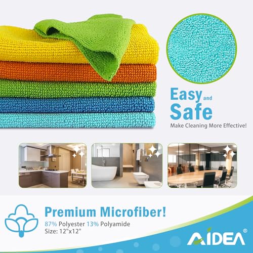 AIDEA Microfiber Cleaning Cloth, 10PK, Soft Absorbent Rags, Microfiber Towels for Cars, Kitchen Towels, Dusting Cloth for Home, Window, Cleaning Supplies, 12"×12"