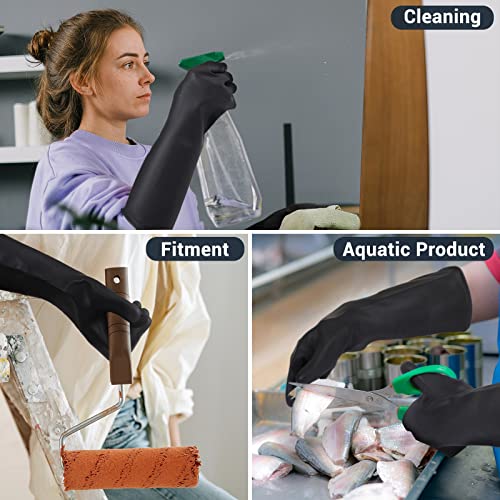 Thick Chemical Resistant Rubber Gloves, 18" Waterproof Cleaning Protective Safety Work Heavy Duty Gloves, Acid/Alkali/Oil Resistant, with Non-Slip Diamond Grip, Black, XL - color: Textured，black+black, size: XL-1Pair