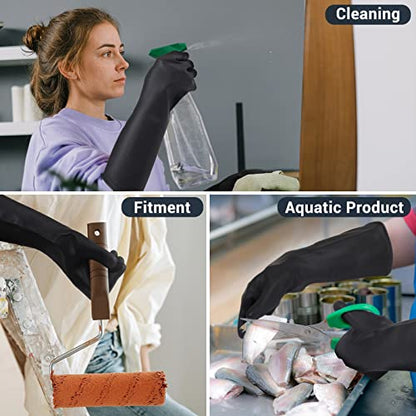 Thick Chemical Resistant Rubber Gloves, 18" Waterproof Cleaning Protective Safety Work Heavy Duty Gloves, Acid/Alkali/Oil Resistant, with Non-Slip Diamond Grip, Black, XL - color: Textured，black+black, size: XL-1Pair