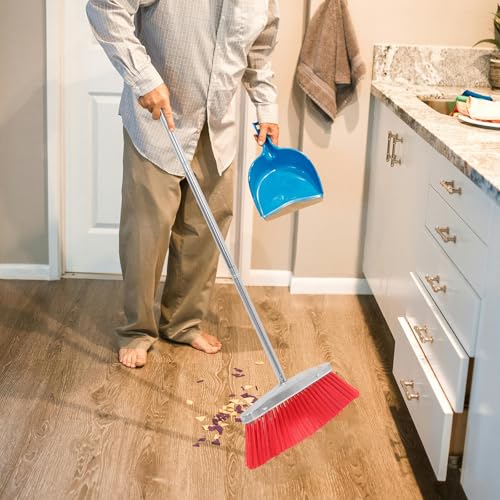 Wide Angle Stainless Steel Household Broom with Long Handle Large Outdoor Sweeping Floor Broom for Lawn and Kitchen Cleaning Heavy Duty for Home Use