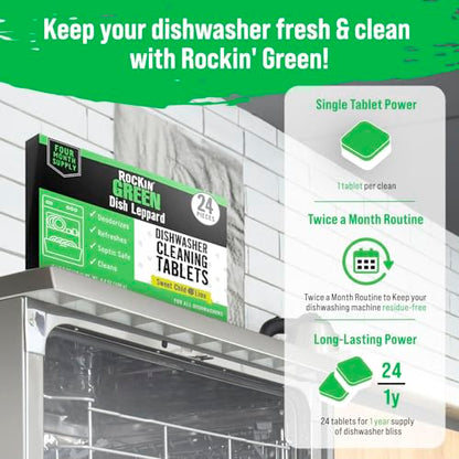 Rockin' Green Deep Cleaning and Deodorizing Tablets for Dishwashers, Washing Machines, and Garbage Disposals, Removes Odor and Residue (Dishwasher Cleaning Tablets, 24 Pack) - size: 1 Count (Pack of 24), style: Dishwasher Cleaning Tablets