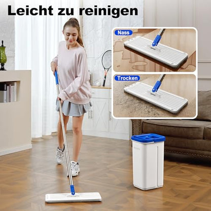 Mop and Bucket Set, 60" Long Handle Mops for Floor Cleaning, Squeeze Flat Mop and Bucket System, Dry & Wet Dust Mops for Household Floor Cleaning with 3 Microfiber Mops, Slate Blue - size: Mop System (Blue) - 60" Handle - 3 Total Pads