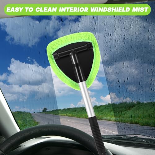 Potchen 8 Pcs Car Windshield Cleaner Tool Kit with Extendable Handle, Microfiber Towel Pads, Brush, Empty Spray Bottle for Auto Glass Wiper Suvs Rvs & Home Windows (Green) - color: Green