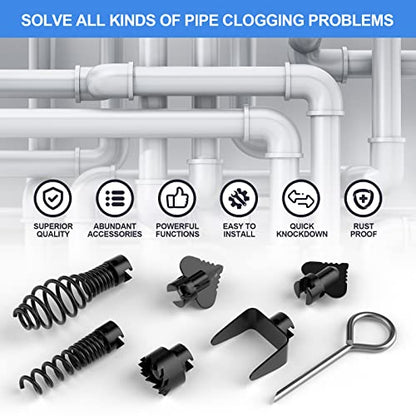 FEITON 7PCS Drain Cleaner Combination Cutter Head Set,16mm Manganese Steel Spring Automatic Locking Drain Dredging Cutter Head Accessories for Drain Cleaning Machines - color: Cutter Head 7PCS