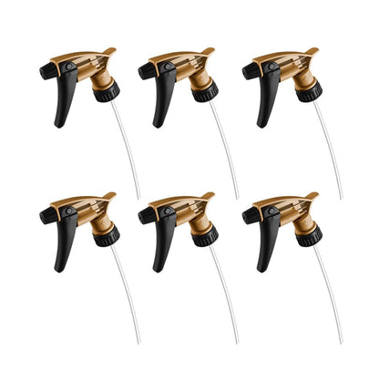 Nanoskin 6-Pack Acid Resistant Trigger Sprayer - Gold, 9 1/4" Dip Tube | High Output, Ergonomic Design, Durable Construction, Adjustable Nozzle for Mist and Stream, Ideal for Acid-Based Cleaners