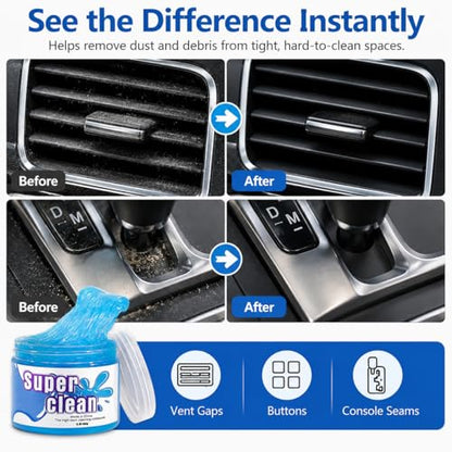 2 Pack Car Cleaning Gel, Universal Interior Detail Putty for Auto Air Vents, Dashboard, Console, and Electronics, Reusable Dust Cleaner for Car Accessories, Laptop & Keyboard (Blue)