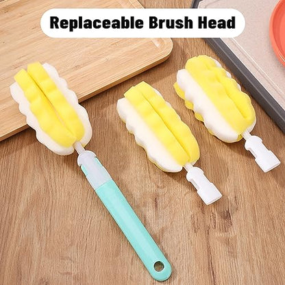 INVODA 4PCS Bottle Brush Long Handle Cup Cleaner Brush Sponge Bottle Scrubber Detachable Handle Portable Sponge Cleaning Brush for Baby Bottle Dishwashing Kitchen Clean Glasses Mugs (4 PCS) - color: Yellow Sponge Brush 4pcs
