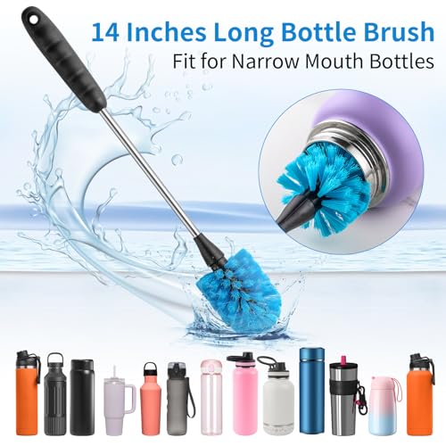 RAYMYLO Bottle Brush Cleaner with Straw Brush, 3-in-1 Long Handle Water Bottle Cleaner Brush Set, Cleaning for Narrow Neck Bottles, Sport Bottles, Baby Bottles, Tumblers Mugs, Straw Lids and Straws