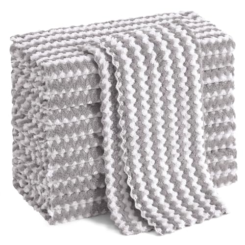 Homaxy 12 Pack Kitchen Dish Cloths, Ultra Soft and Absorbent Dish Towels, Reusable Fast Drying Microfiber Cleaning Cloth, Coral Velvet Wave Design No-lint, 10 x 10 inches, Grey - color: Grey, style: 10" x 10" - 12 Pack