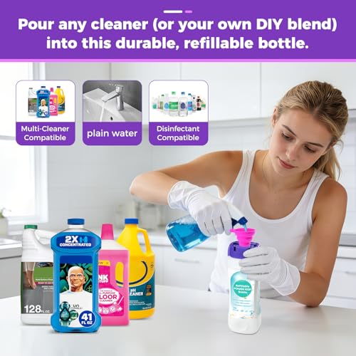 Refillable Solution Bottle for Swiffer Power Mop,Leak-Proof Reusable Empty Cleaner Container, Universal Fit for Any Liquid Cleaner, Easy Install - size: 24 Ounces