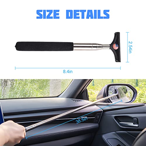 8sanlione Car Rearview Mirror Wiper, American Flag Telescopic Auto Mirror Squeegee Cleaner, Glass Mist Cleaning Tool with Retractable 98cm Handle, Portable Car Windows Water Removal (Black/Red Flag) - color: Black/Red Flag