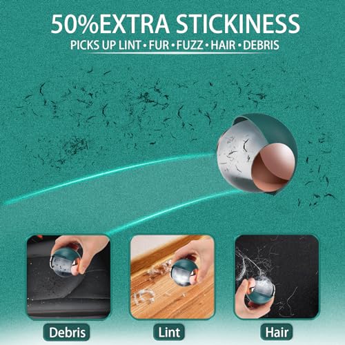 Extra Sticky Lint Roller for Pet Hair & Dust, Portable Reusable Gel Lint Rollers Ball, Washable Cleaner for Clothes, Furniture, Carpet, Dog & Cat Hair Removal (Green)