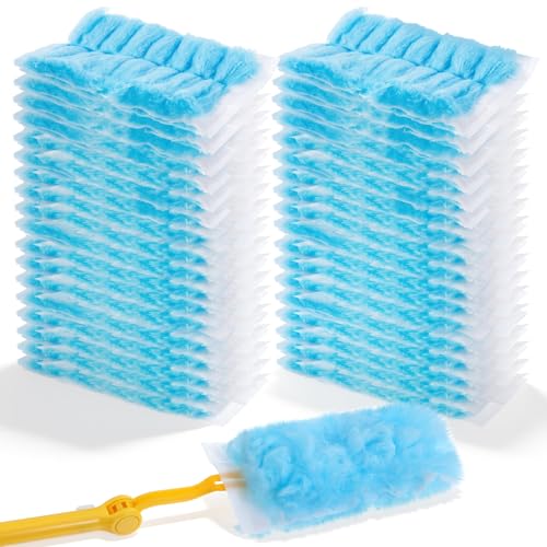 Long Duster with 60 Count Electrostatic Duster Refills, 2-Sided Blue Disposable Dusting Cloths & Adjustable Retractable Handle for Multi-Surface Cleaning, Furniture, Blinds, Ceiling Fans
