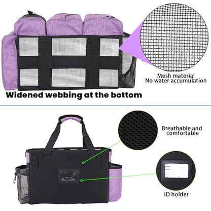 Large Cleaning Caddy Bag Built-in Sturdy Support Board, Cleaning Organizer with Detachable Divider, Cleaning Supply Tote with Adjustable Shoulder Strap&Waist Belt for Cleaners & Housekeeper - color: Purple