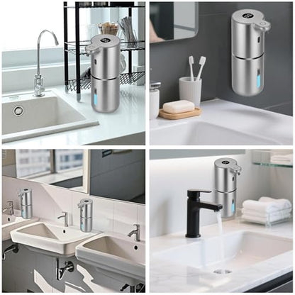 OHIFAST Automatic Foaming Soap Dispenser Touchless, USB Rechargeable Smart Hand Soap Dispenser, 6-Level Adjustable, 12.8oz/380mL Wall Mounted for Bathroom Kitchen Dish Soap-Silver - color: Silver, style: Foam